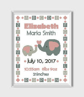 Mom and child elephants - Cross Stitch Pattern (Digital Format - PDF)