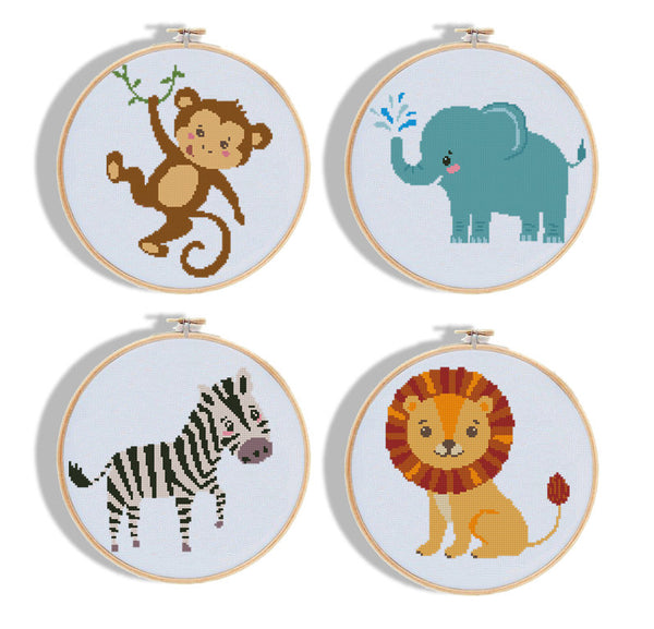 Set of cute animals - Cross Stitch Pattern (Digital Format - PDF)