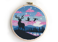 Landscape with deer - Cross Stitch Pattern (Digital Format - PDF)