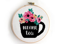 But first coffee, tea set of 2 - Cross Stitch Pattern (Digital Format - PDF)