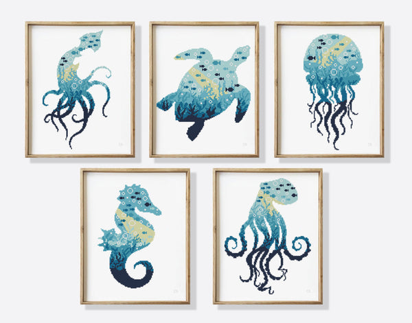 Sea animals set - Cross Stitch Pattern (Digital Format - PDF)