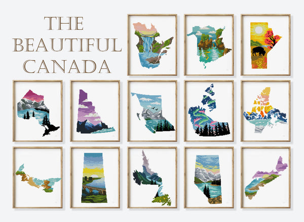 Set of 13 The Beautiful Canada - Cross Stitch Pattern (Digital Format - PDF)