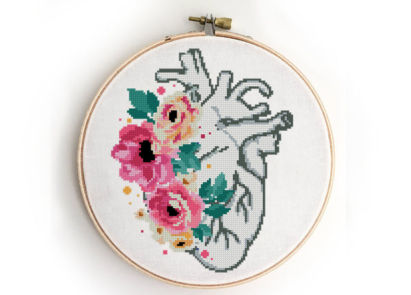 Floral heart - Cross Stitch Pattern (Digital Format - PDF)