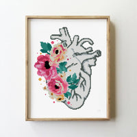 Floral heart - Cross Stitch Pattern (Digital Format - PDF)