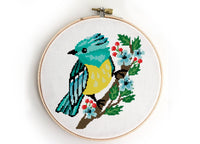Set of 4 birds on branch with flowers - Cross Stitch Pattern (Digital Format - PDF)