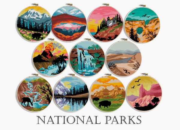 Set of 11 national parks - Cross Stitch Pattern (Digital Format - PDF)