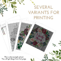 Green wreath wedding record - Cross Stitch Pattern (Digital Format - PDF)