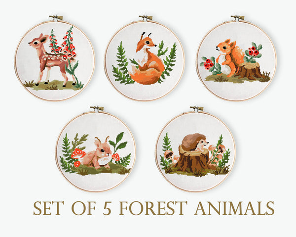 Set of 5 animals - Cross Stitch Pattern (Digital Format - PDF)