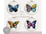 Set of 4 butterflies with landscape inside - Cross Stitch Pattern (Digital Format - PDF)