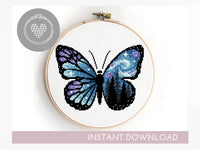 Butterfly with landscape inside - Cross Stitch Pattern (Digital Format - PDF)