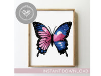 Set of 4 butterflies with landscape inside - Cross Stitch Pattern (Digital Format - PDF)