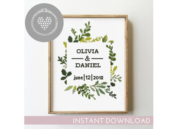 Green wedding wreath - Cross Stitch Pattern (Digital Format - PDF)