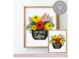 But first coffee, tea set of 2 - Cross Stitch Pattern (Digital Format - PDF)